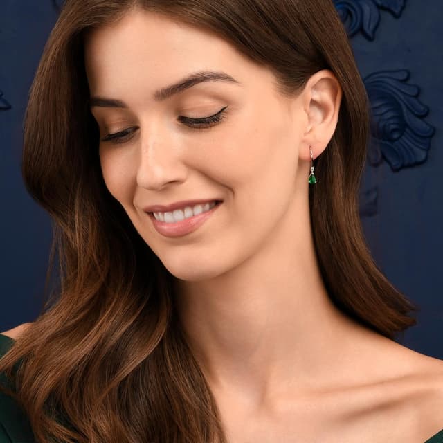 Detalle de Diamond Treats boucles d’oreilles pendantes en argent sterling 925 en goutte, pierres bleues/rouges/vertes ou blanches