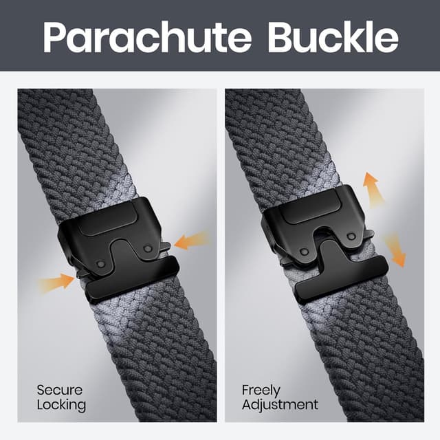 Detalle de Joehwerr 18mm Braided Stretch Nylon Sport Strap with Parachute Buckle (Grey) for compatible Garmin and vivoactive models