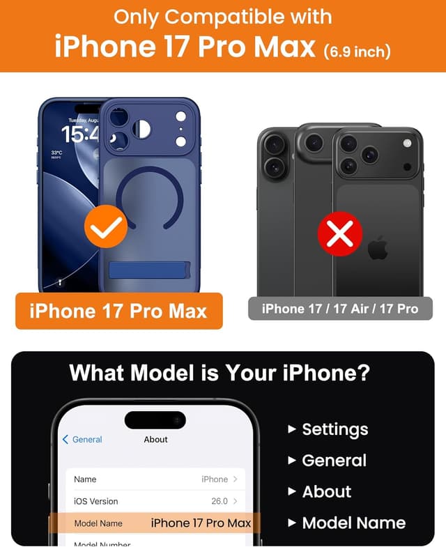 Detalle 2 de BXYJY Magnetic Case for iPhone 17 Pro Max (MagSafe, Camera Control, Stand)