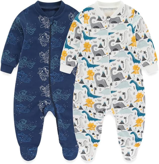 Detalle de MAMIMAKA newborn 2-pack footed sleepsuits with 2-way zip (0–12 months)