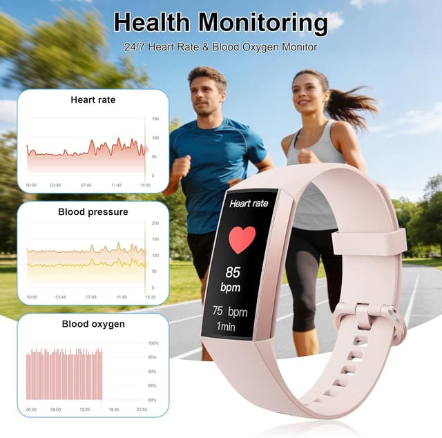 Thumbnail 6 de Jimhaby Fitness Tracker Smartwatch with 1.13" AMOLED, 24/7 Heart & Sleep Tracking, Blood Oxygen & 25 Sports Modes (Pink, IP68)