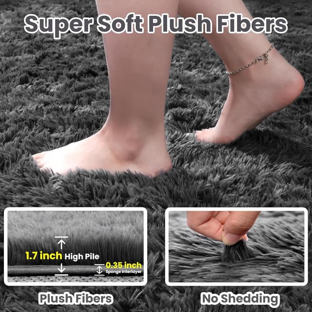 Thumbnail 4 de Ultra Soft 8x10 Grey Shag Area Rug