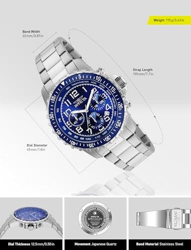 Detalle de Invicta Specialty 45 mm reloj de acero inoxidable