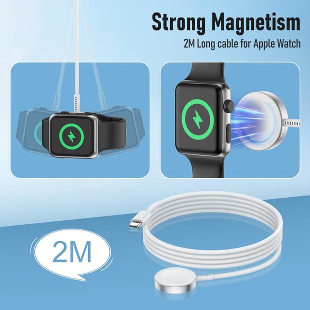 Detalle 2 de USB‑C Apple Watch Ladekabel (1 m) im 2er‑Pack – magnetisches Schnellladekabel kompatibel mit Series 10/9/8/7/6/SE/5/4/3/Ultra/Ultra 2