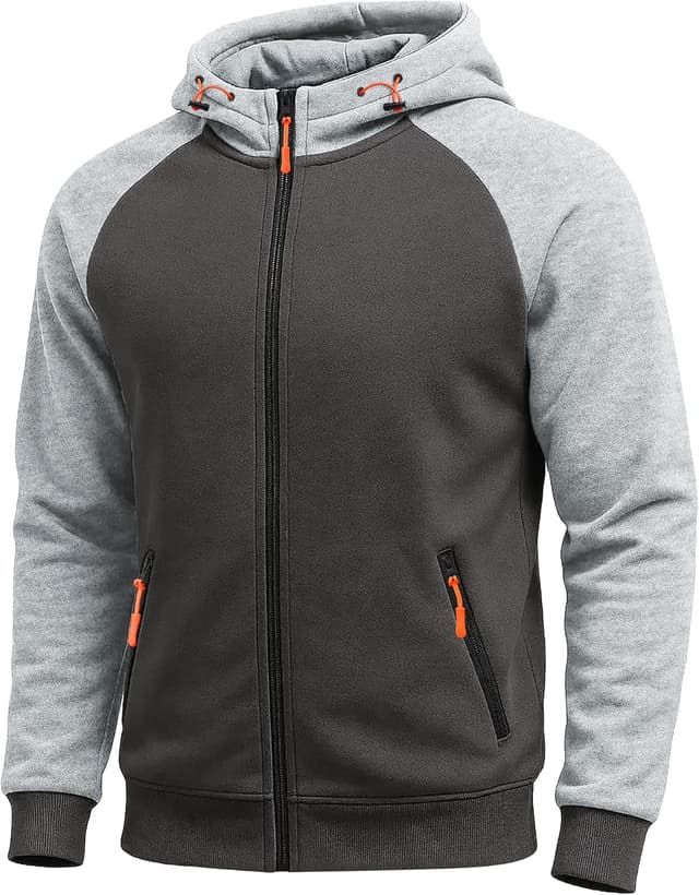 Detalle de Elainone Men’s Zip-Up Hoodie Fleece Lined Colour Block (Regular Fit) for Outdoor, Gym & Everyday Wear