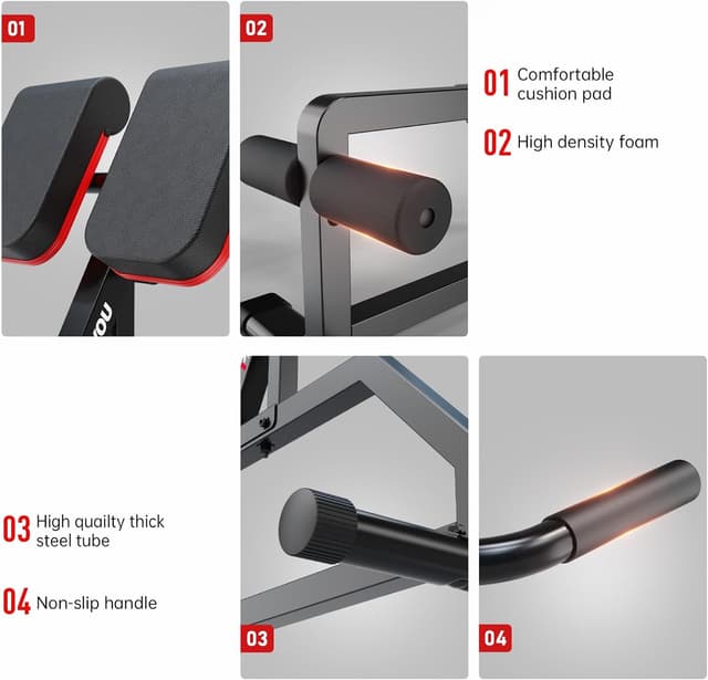 Detalle de PASYOU Adjustable Roman Chair Hyperextension Bench for Home Workouts (up to 350 lbs)