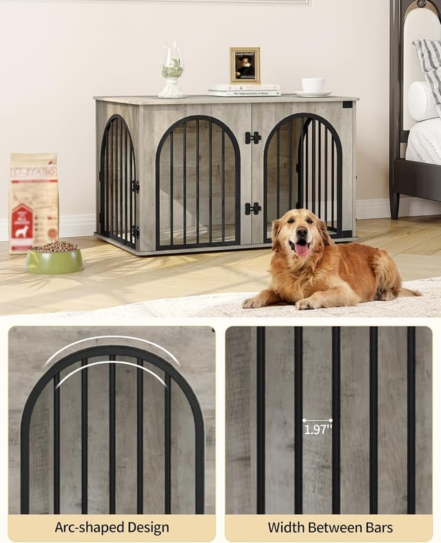 Detalle de Hzuaneri Hundekäfig Möbel DFC84105B – 100 cm Hundebox mit 3 Türen und Bogentür für Zuhause