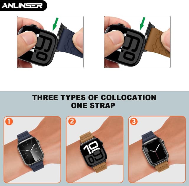 Detalle de Anlinser Reversible Magnetic Apple Watch Strap (42mm/41mm/40mm/38mm) – Brown/Indigo