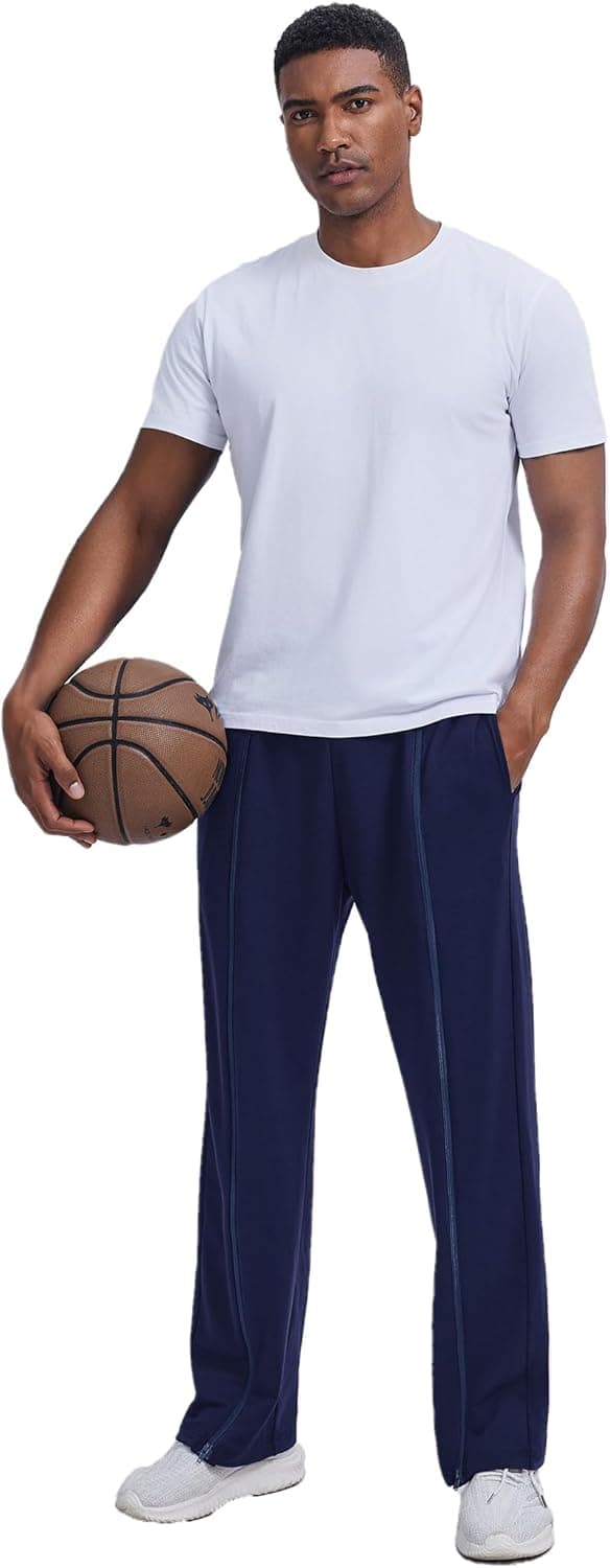 Detalle de PINSPARK Reha-Hose Herren mit durchgehendem Reißverschluss – lange Sporthose aus Baumwolle mit Taschen