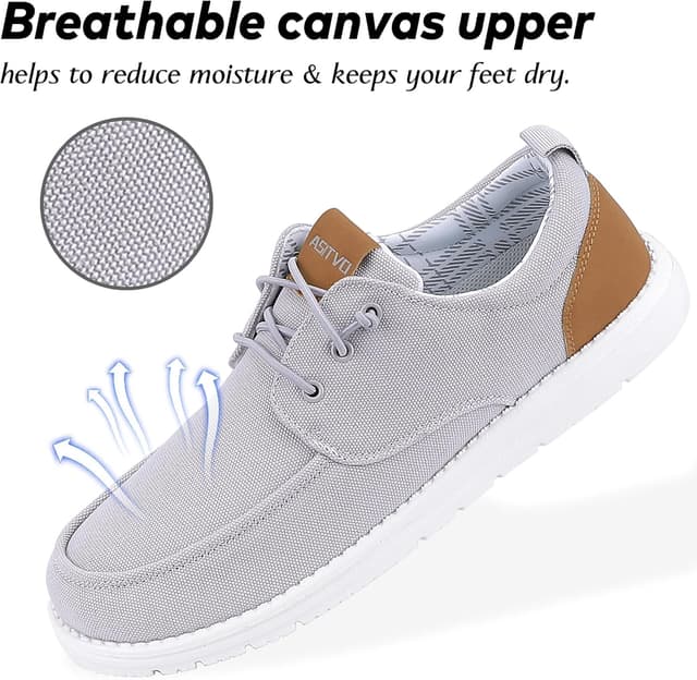 Detalle de ASITVO Men’s Wide Canvas Loafers Slip-On Walking Shoes (Big Size) — Wide Toe Box Comfort