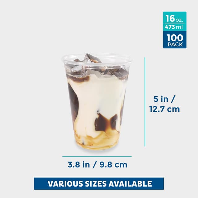 Detalle de Freshware 16 oz Clear Disposable Plastic Cups (PET) — Crystal-Clear Tumblers, 100 Count