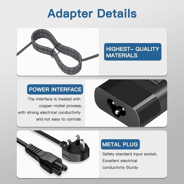 Detalle de FEWRJG New Slim 65W USB-C Laptop Charger (compatible with HP Spectre x360, EliteBook x360 and more)