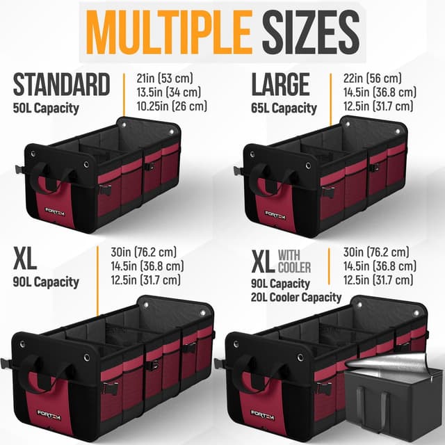 Detalle de FORTEM Car Boot Organiser (Collapsible SUV Boot Tidy, 110L) with Non-Slip Base & Adjustable Straps