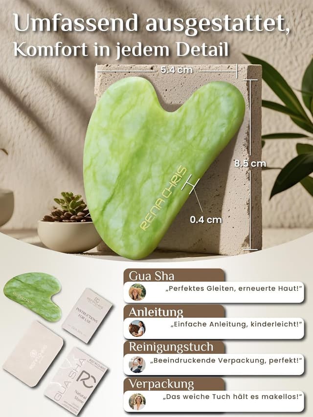 Detalle 2 de Rena Chris Jade Gua Sha Stein aus Xiuyan-Jade (Mintgrün) für Kieferlinie und weniger Gesichtsschwellungen