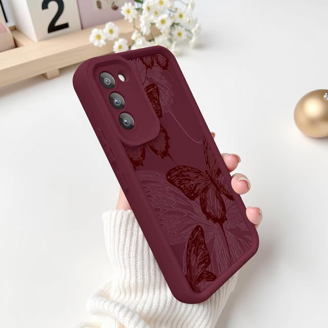 Detalle de FUXICASE Butterfly Silicone Case for Samsung Galaxy S22 5G (Burgundy Red)