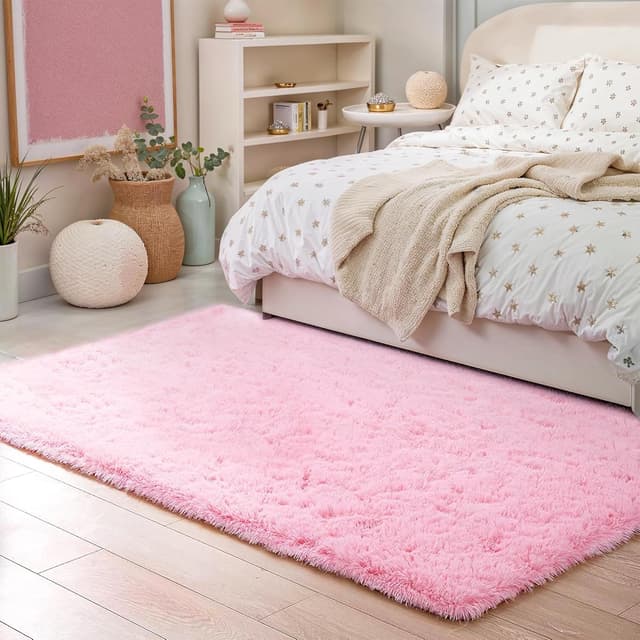 Thumbnail 6 de BEIMO Tapis chambre shaggy moderne rose 50x80 cm, poils longs et dessous antidérapant