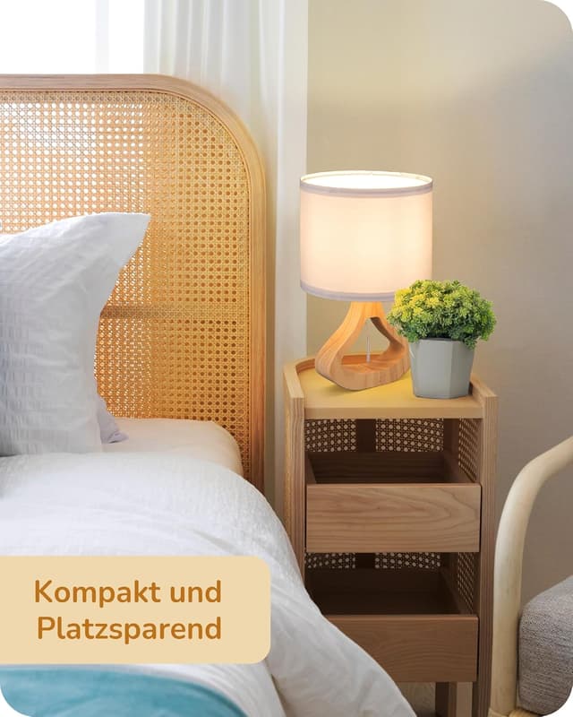 Thumbnail 6 de EDISHINE Nachttischlampe aus Holz mit Leinen-Schirm und E27-Fassung, 34 cm, weiß