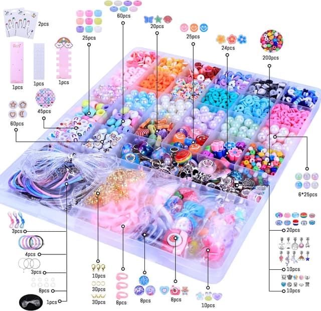 Detalle de AIPRIDY 3200-Piece Girls Bracelet Making Kit (Unicorn/Mermaid Clay Beads), DIY Jewelry Craft Set for Ages 5–12
