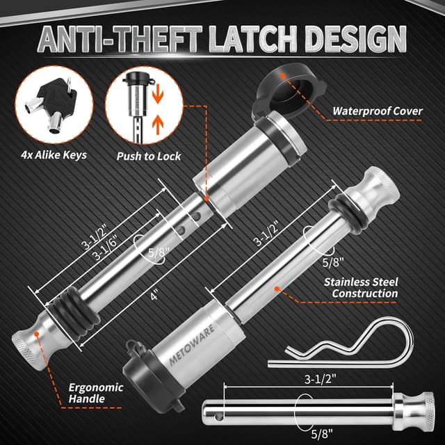 Detalle de METOWARE Adjustable Trailer Hitch (Aluminum) for 2-Inch Receiver, 6-Inch Drop/Rise, Dual Ball, 14,000 lbs GTW