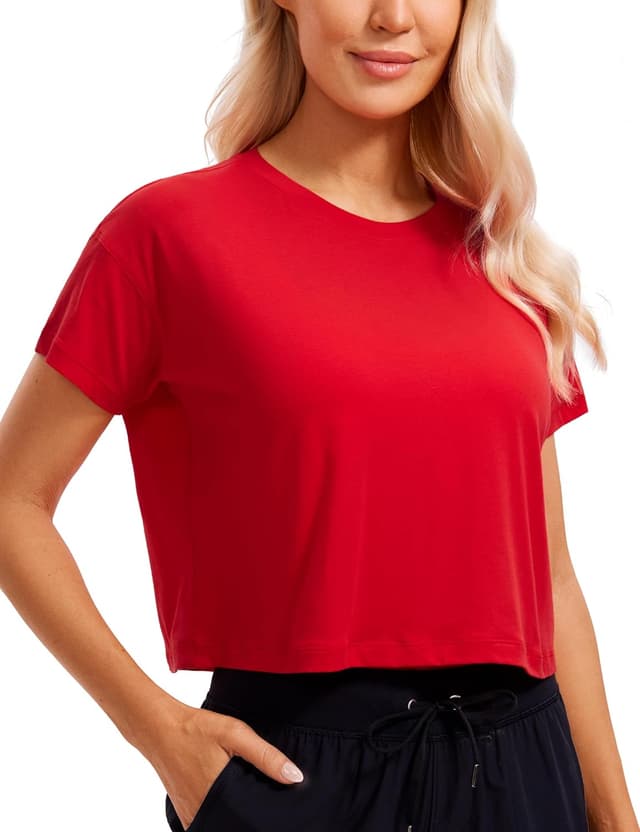 Detalle 2 de CRZ YOGA T-shirt court crop en coton Pima pour femme, coupe ample et respirante