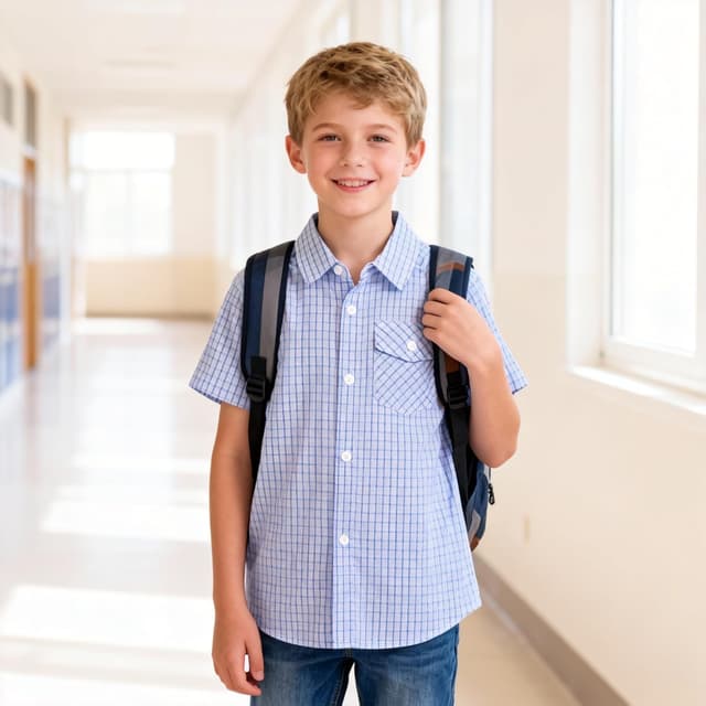 Detalle de Bienzoe Boys Checked Shirt for Son – Kids short sleeve button-up for school and occasions