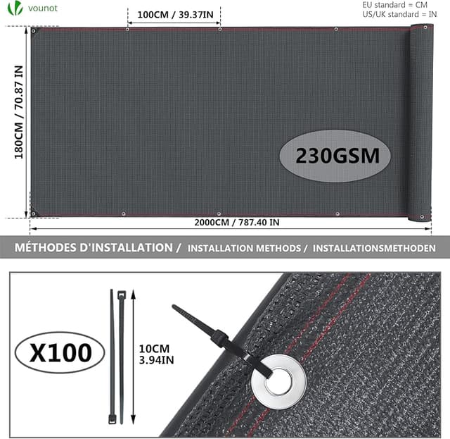 Thumbnail 3 de VOUNOT Malla Sombreo 1×10 m 230 g/m² para jardín 🪴