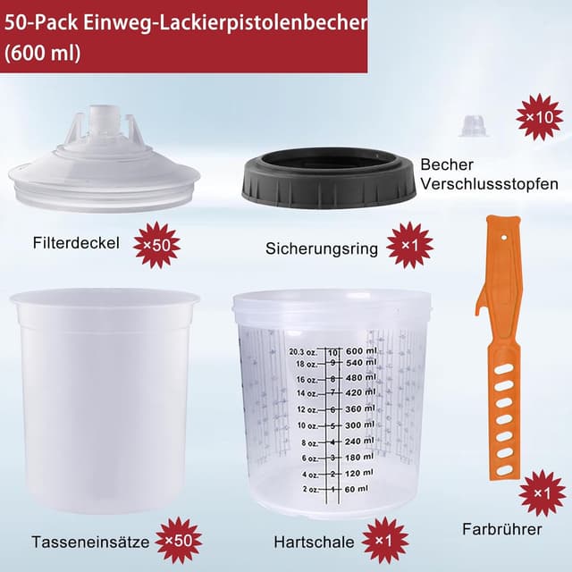 Detalle 2 de Einweg Farbmischbecher 20 Unzen 600ml Set für Spritzpistolen
