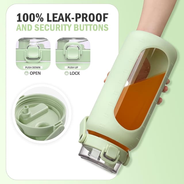 Detalle de BLUEGO 2000ml Glas-Trinkflasche mit Strohhalm 📗