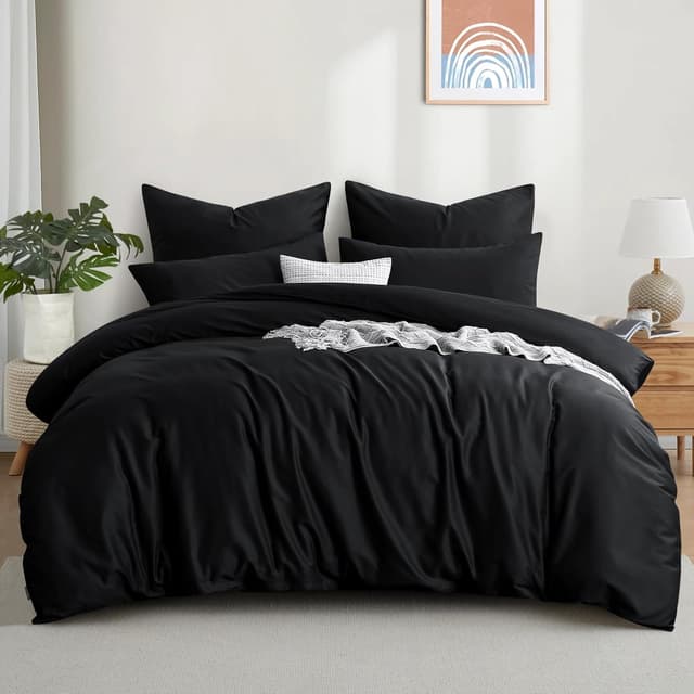 Detalle 2 de Aisbo Bettwäsche 220x240 cm aus Baumwolle in Schwarz (3-teilig) mit Reißverschluss