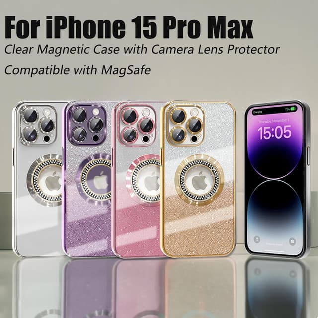 Thumbnail 6 de Misscase Magnetic Glitter Case for iPhone 15 Pro Max (MagSafe Compatible) with Camera Lens Protector