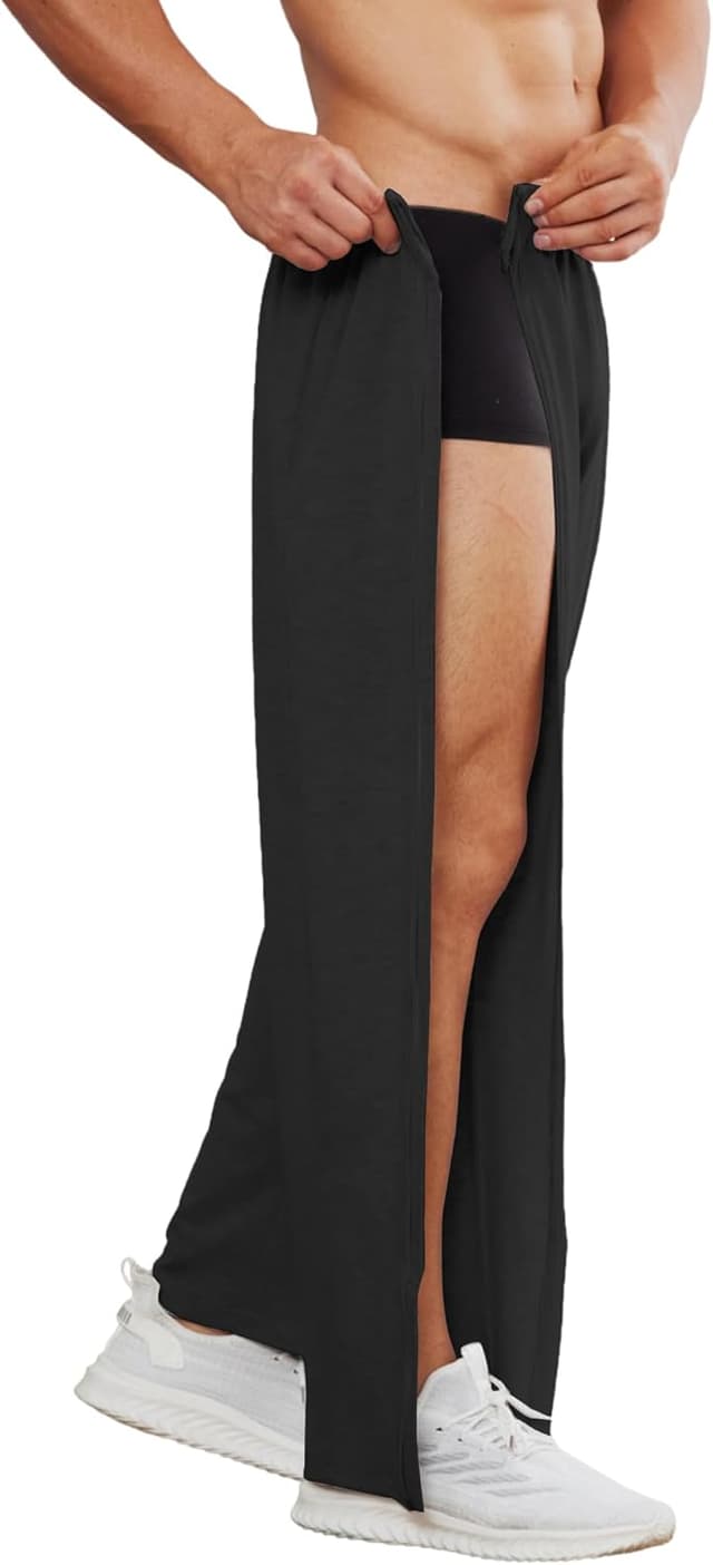 Detalle 2 de PINSPARK Reha Hose für Herren – Lang-Sporthose mit durchgehendem Reißverschluss und Baumwolle