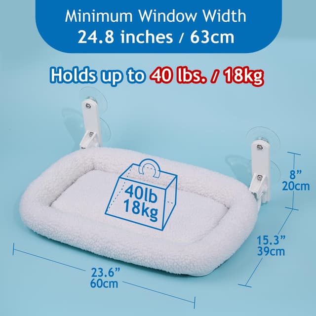 Detalle 2 de Zakkart faltbare Katzenhängematte für das Fenster (weiß, groß) mit Metallrahmen – kabellos & maschinenwaschbar
