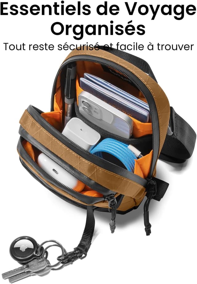 Detalle de tomtoc Porte-Passeport Anti-RFID Aviator-T37 (porte-documents) – sac bandoulière verrouillable, 4 à 6 passeports