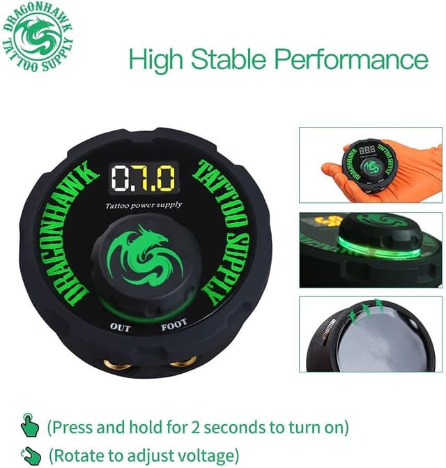 Thumbnail 6 de Dragonhawk Airfoil : alimentation de machine à tatouer avec écran OLED et réglage facile