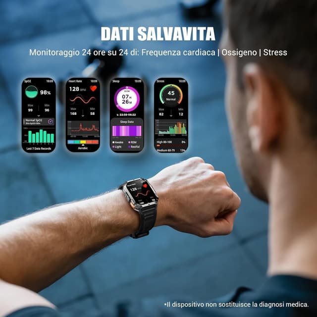 Thumbnail 6 de IOWODO Smartwatch Uomo Militare 2.01” IP68 con Bluetooth, torcia LED e 123 modalità sportive