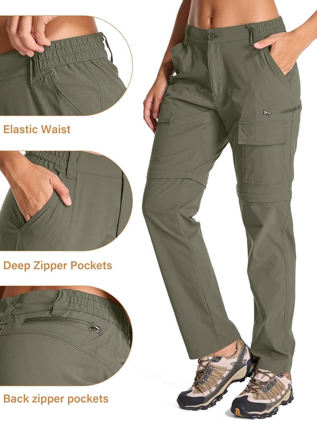 Detalle de Women’s Convertible Quick-Dry Hiking Pants with Zip-Off Legs and Cargo Pockets