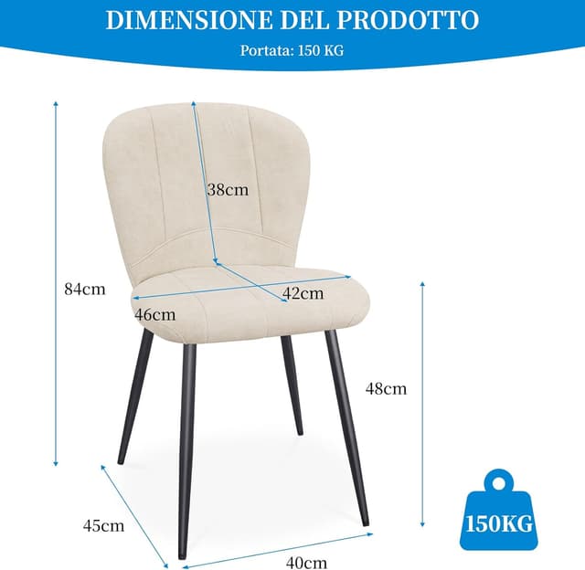 Detalle de Set di 6 sedie ANVOFONG imbottite per sala da pranzo Beige con schienale in tessuto e gambe in metallo nero