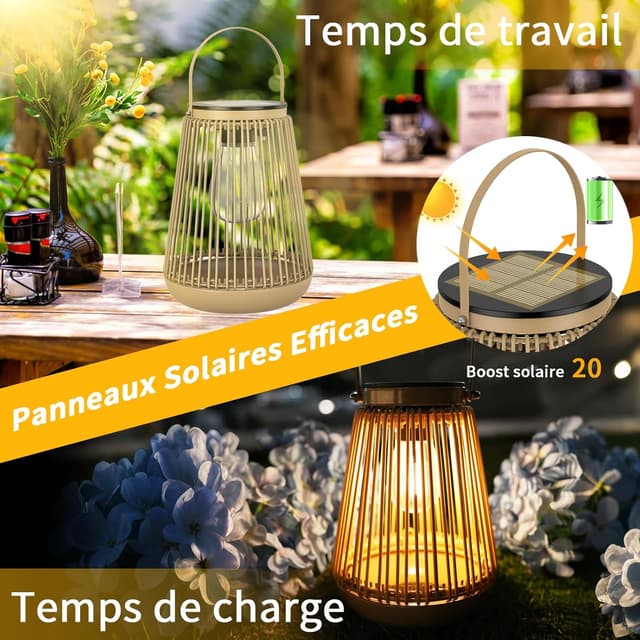 Detalle 2 de KagoLing : lot de 2 lampes solaires de jardin en métal à suspendre étanches (LED intégrées)