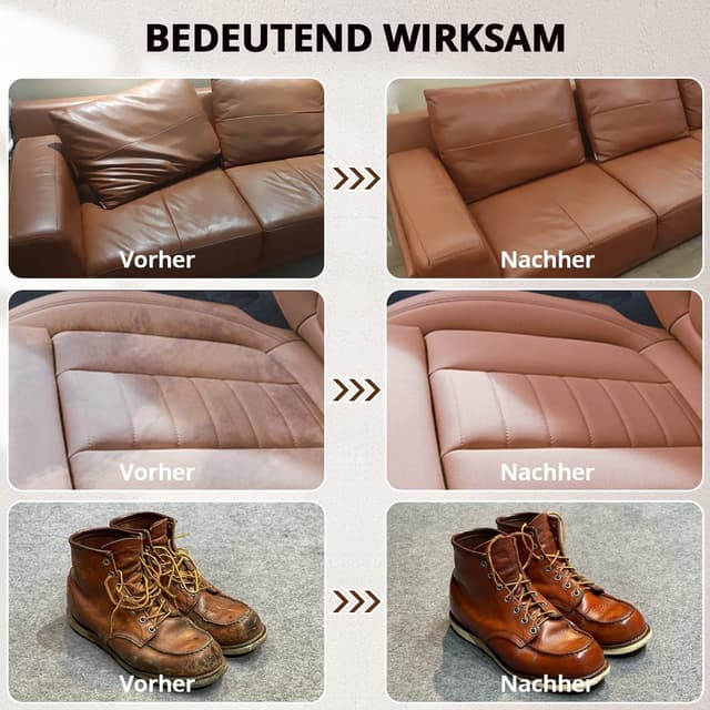 Detalle de SANYHOM Lederpflegeset mit Lederreiniger & Pflegemittel – inkl. Reinigungstuch-Handschuh, 2× 300 ml