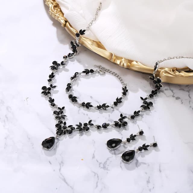 Detalle 2 de Clearine Parure de bijoux de mariage bleu : collier en Y, bracelet de tennis et boucles pendantes