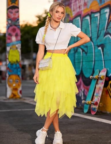 Thumbnail 1 de bridesmay Falda de Tul con Lentejuelas para Mujer Moderna Fluida de Cintura Alta Falda Tutú Asimétrica Línea A Hada Halloween Fiesta Tutús, M