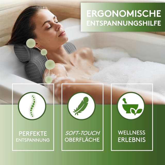 Detalle de SilverRack Badewannenkissen MEDIUM-WEICH (Grau 4D) – Nackenkissen mit Saugnäpfen für die Badewanne