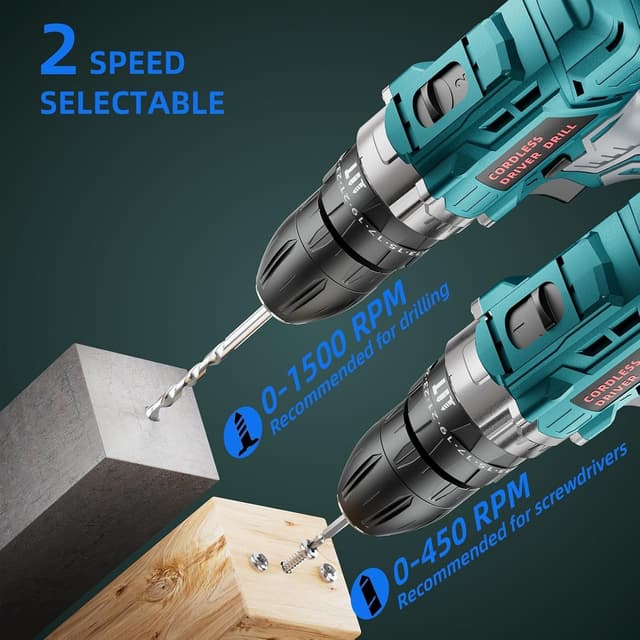 Detalle de PONOSEU Trapano Avvitatore 12V Compatto (kit completo) con 2 batterie da 2000 mAh, 25+3 regolazioni e set 24 pezzi