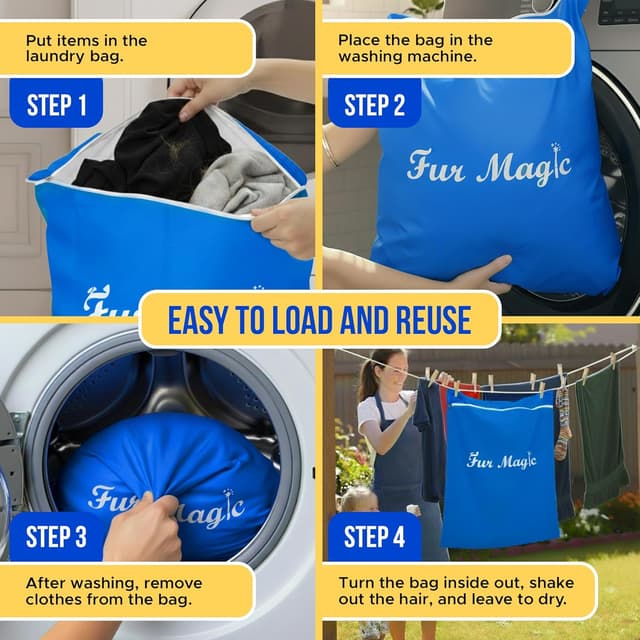 Detalle de Fur Magic Pet Laundry Bag (Blue) – large washing machine pet hair remover bag