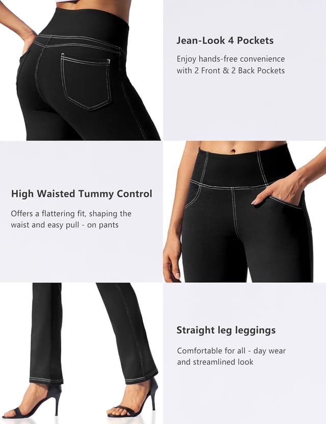 Detalle 2 de VOOVEEYA Women’s Straight-Leg Leggings with Pockets (High Waisted Tummy Control, Bootcut Yoga Pants)