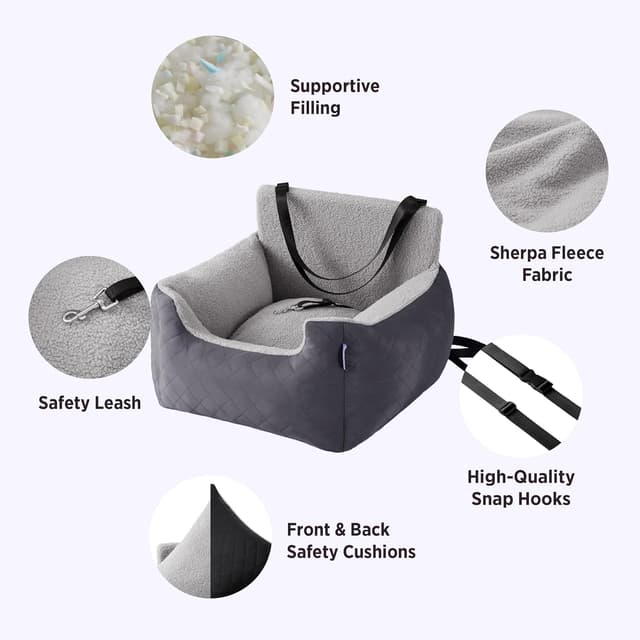 Detalle de Lesure Hundeautositz für kleine Hunde (bis 15 kg) – wasserdichter Sitz für Vorder- oder Rückbank, dunkelgrau