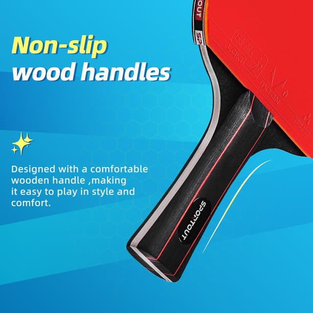 Detalle de Tischtennisschläger Set (4 Schläger) mit 3-Sterne-Bällen und Tasche – Hochleistungs-Tischtennis-Set