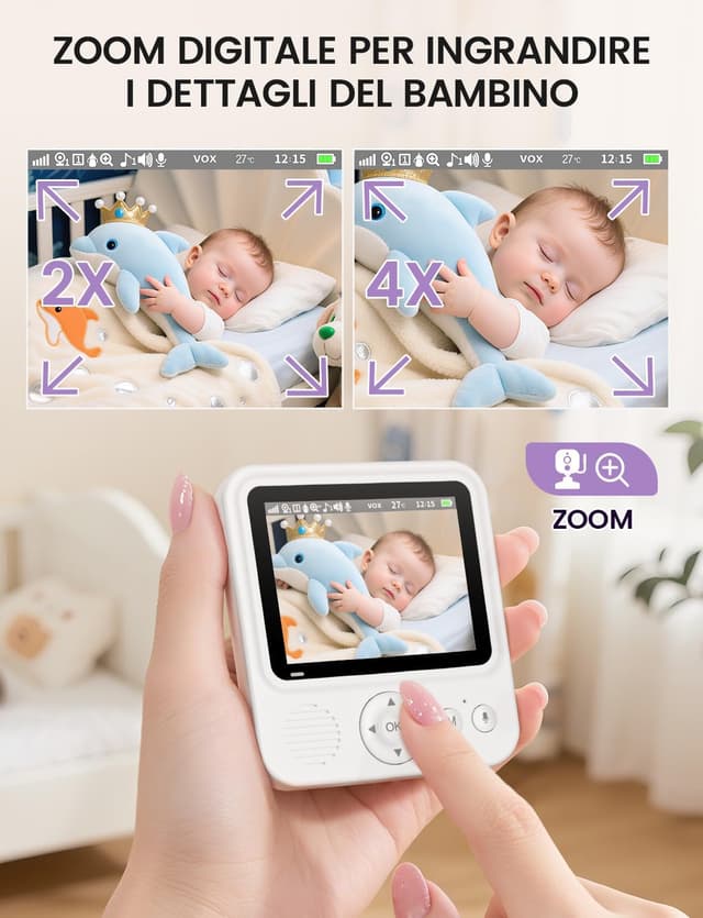 Detalle 2 de OBVHNUA Baby Monitor 2,8" 720P con visione notturna
