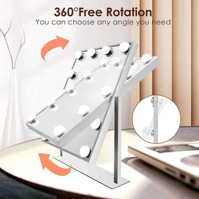 Detalle de TUREWELL Hollywood makeup mirror with lights, 3 colour LED & touch control, 360° rotation