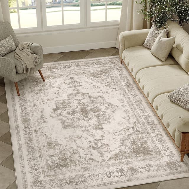 Imagen de HUGEAR Vintage tappeto beige antiscivolo lavabile 120x180 cm en OfertitasTOP